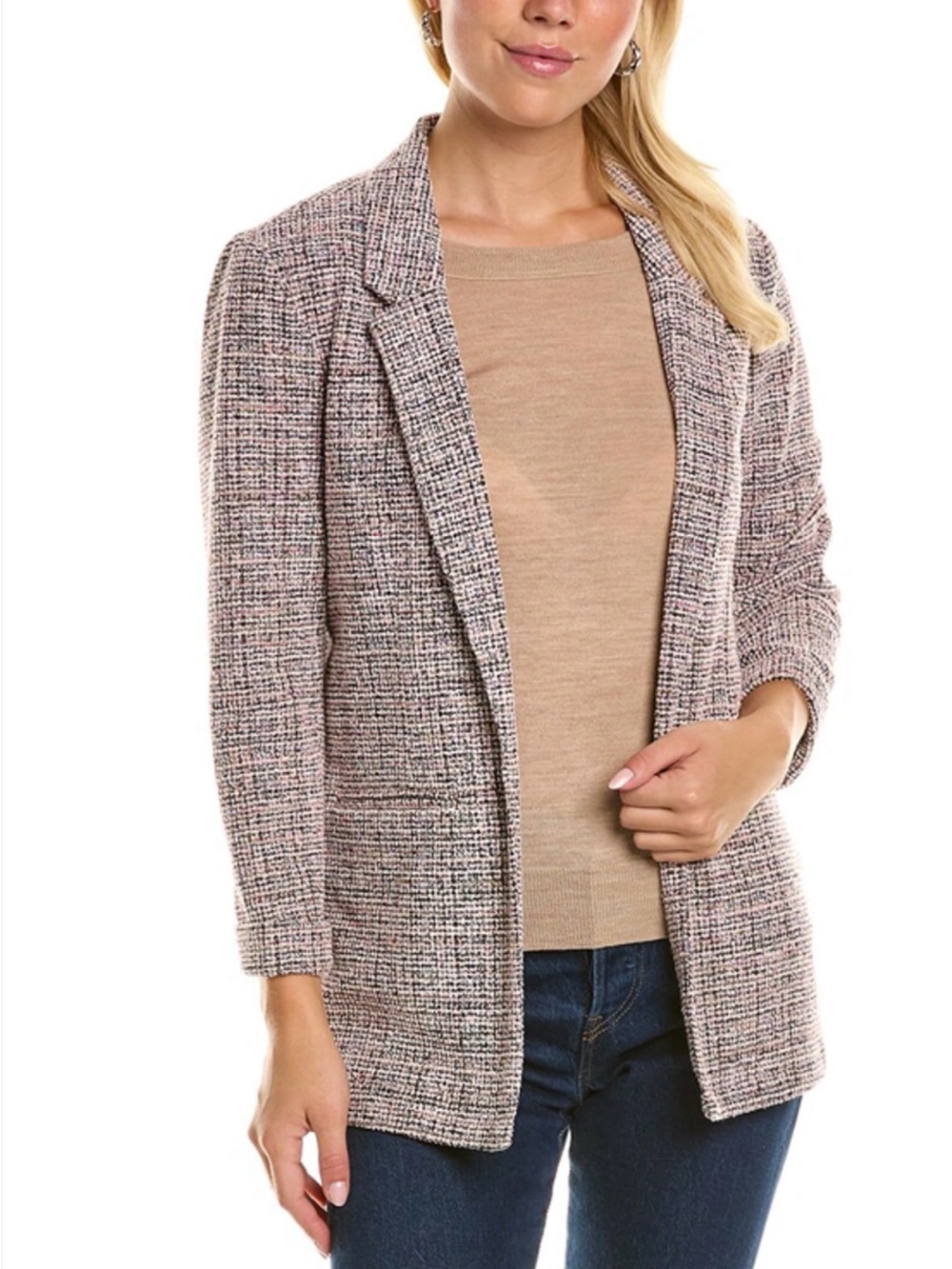 Nanette Leopore Josie Boucle Open-Front Blazer Jacket Pink silver white size S - Picture 1 of 9